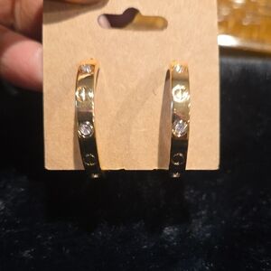 Gold Hoop Earrings with Crystal Accents
